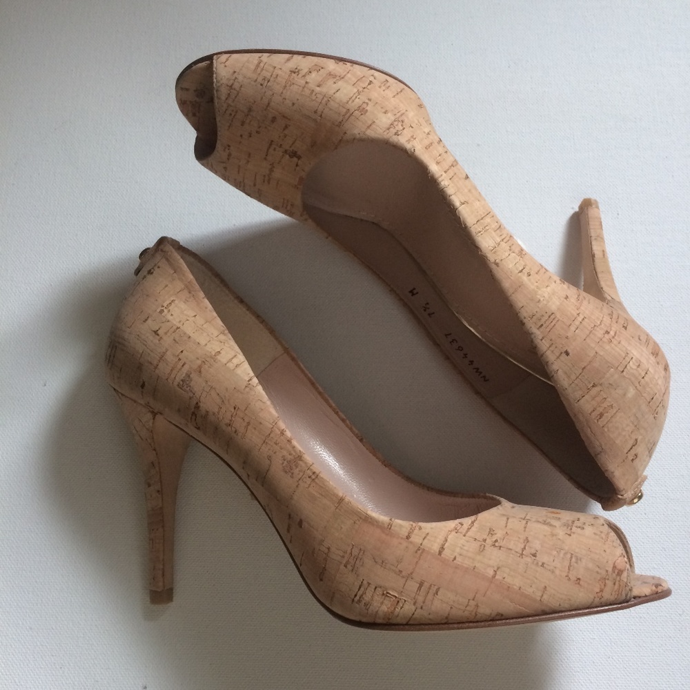Stuart Weitzman Logolille Peep Toe Cork Pumps